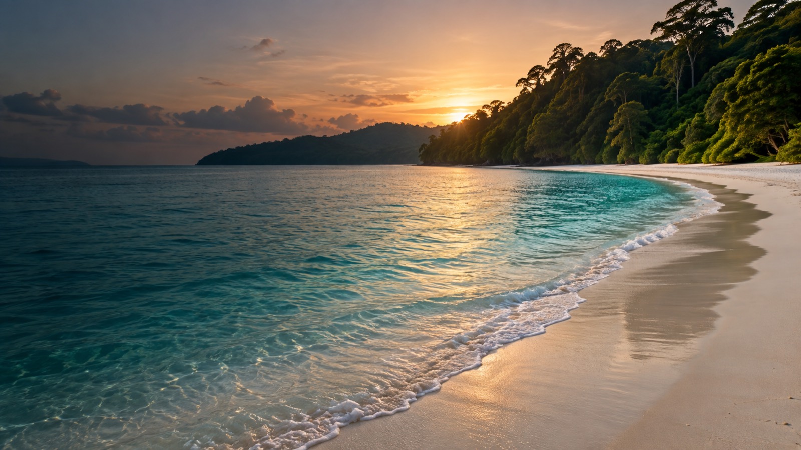 Radhanagar Beach on Swaraj Dweep at sunset