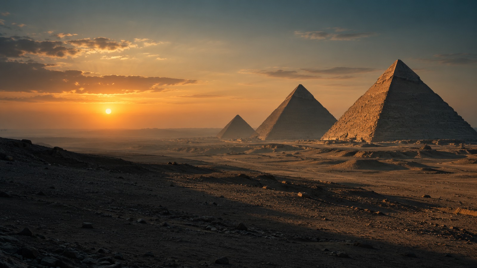 The Pyramids of Giza at golden hour