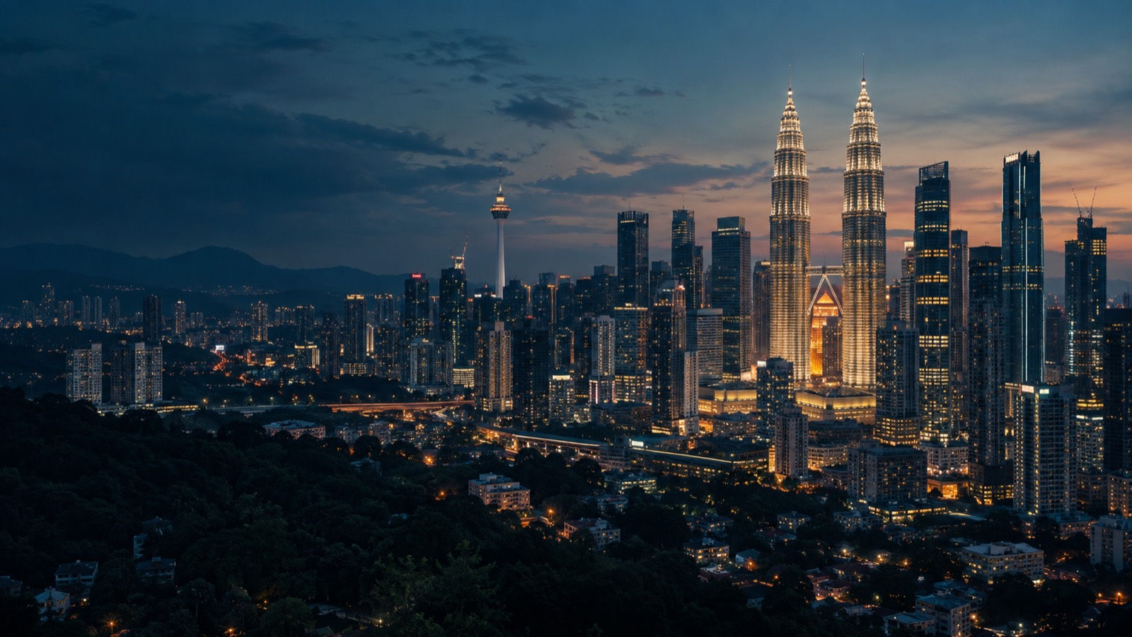 Kuala Lumpur skyline at blue hour