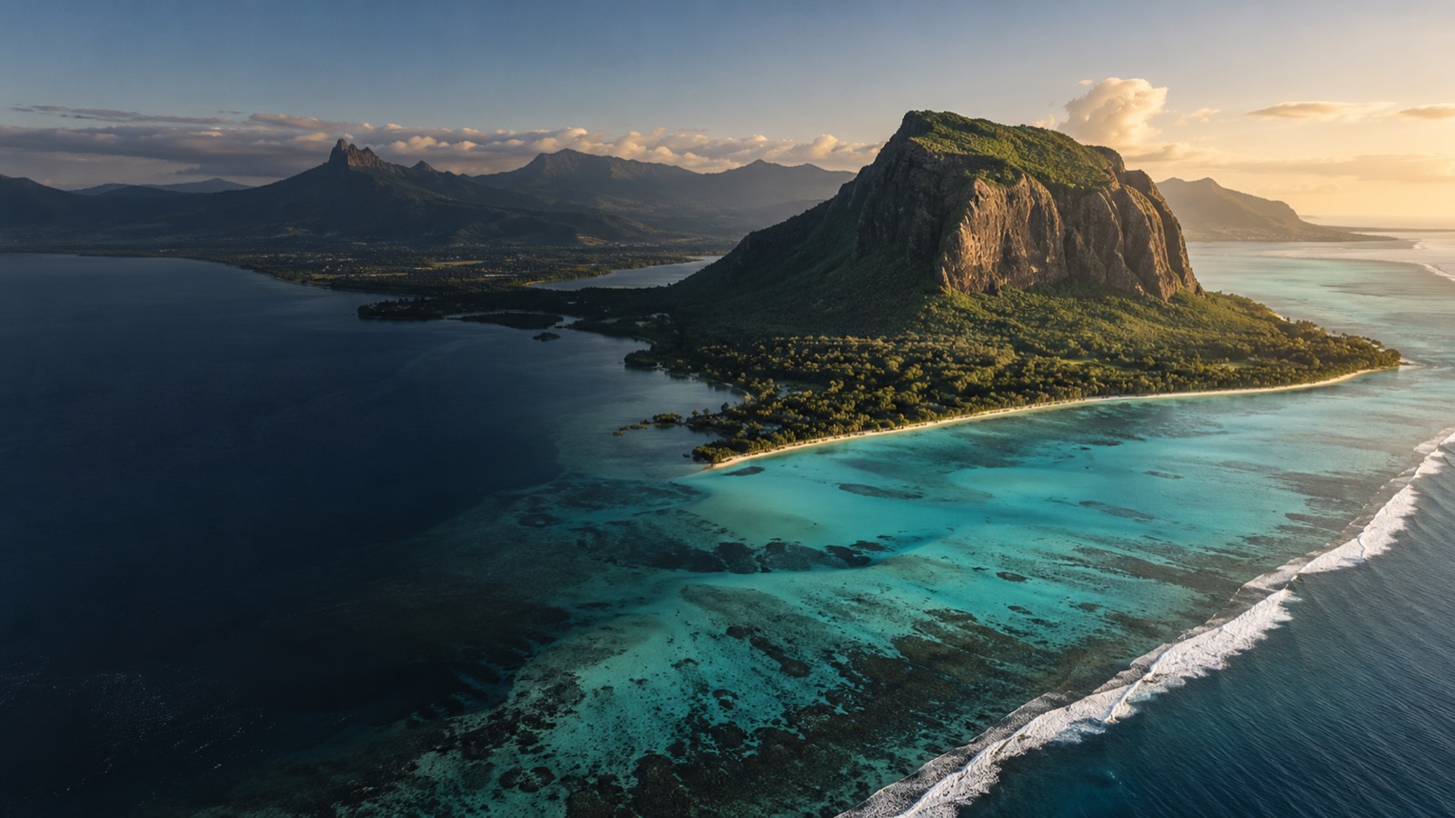 Le Morne Brabant above a turquoise lagoon