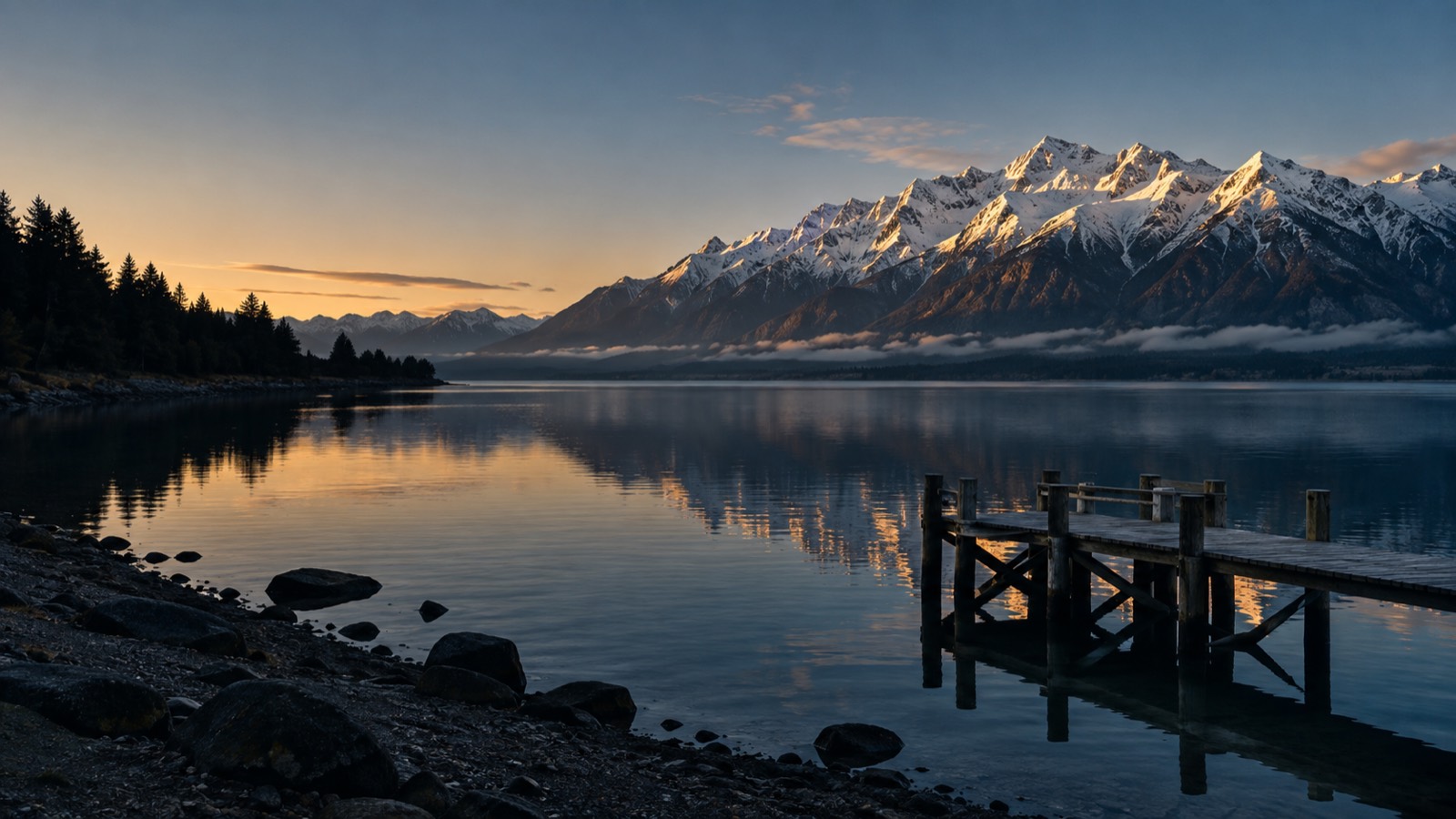 Snow on the Remarkables above Lake Wakatipu at dawn