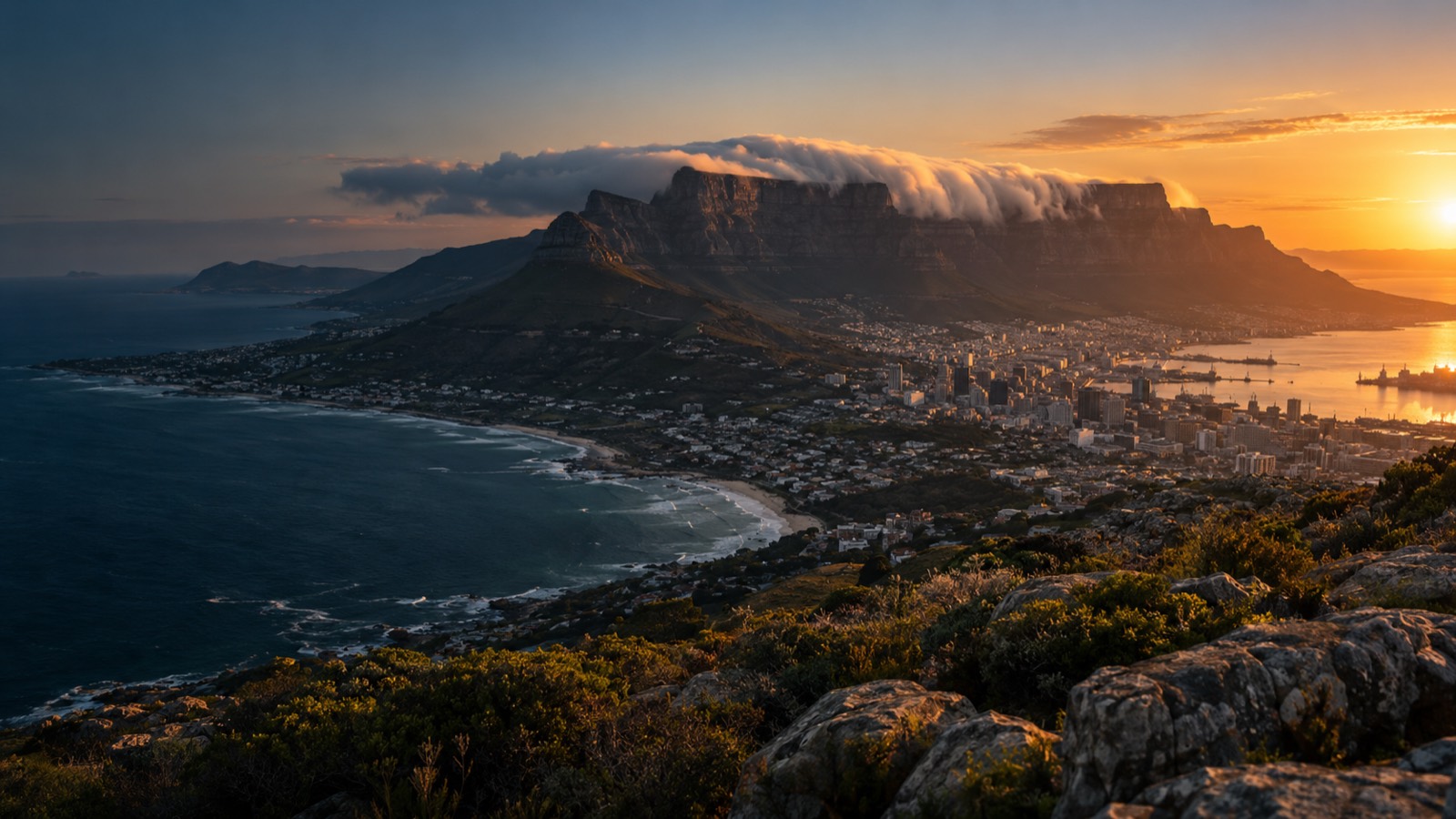 Table Mountain above Cape Town at sunset