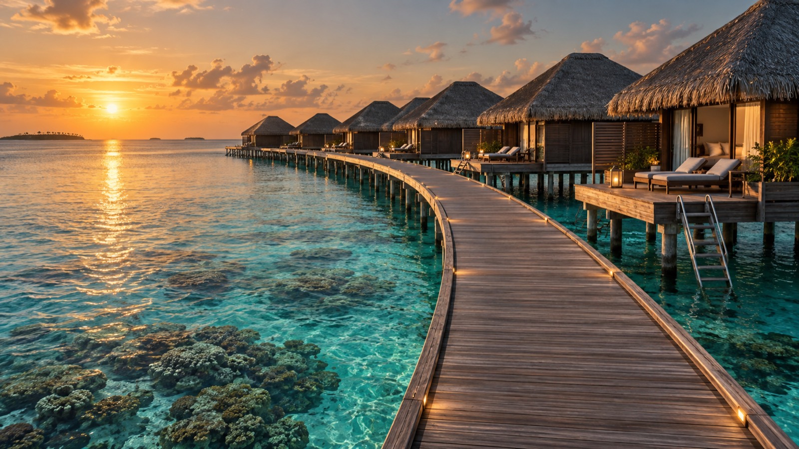 Overwater villas above a Maldives lagoon