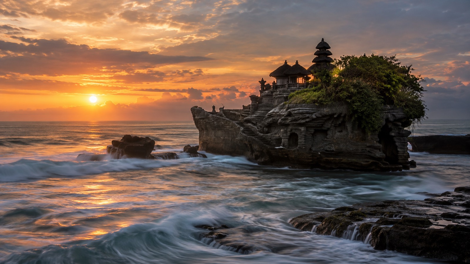 Tanah Lot sea temple at sunset